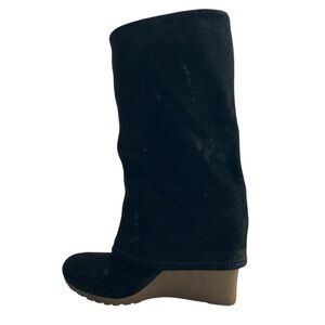 MRKT | Stylish ‘BEA’ Foldover Black Suede Wedge Women's Mid-Calf Boots Size 7.5